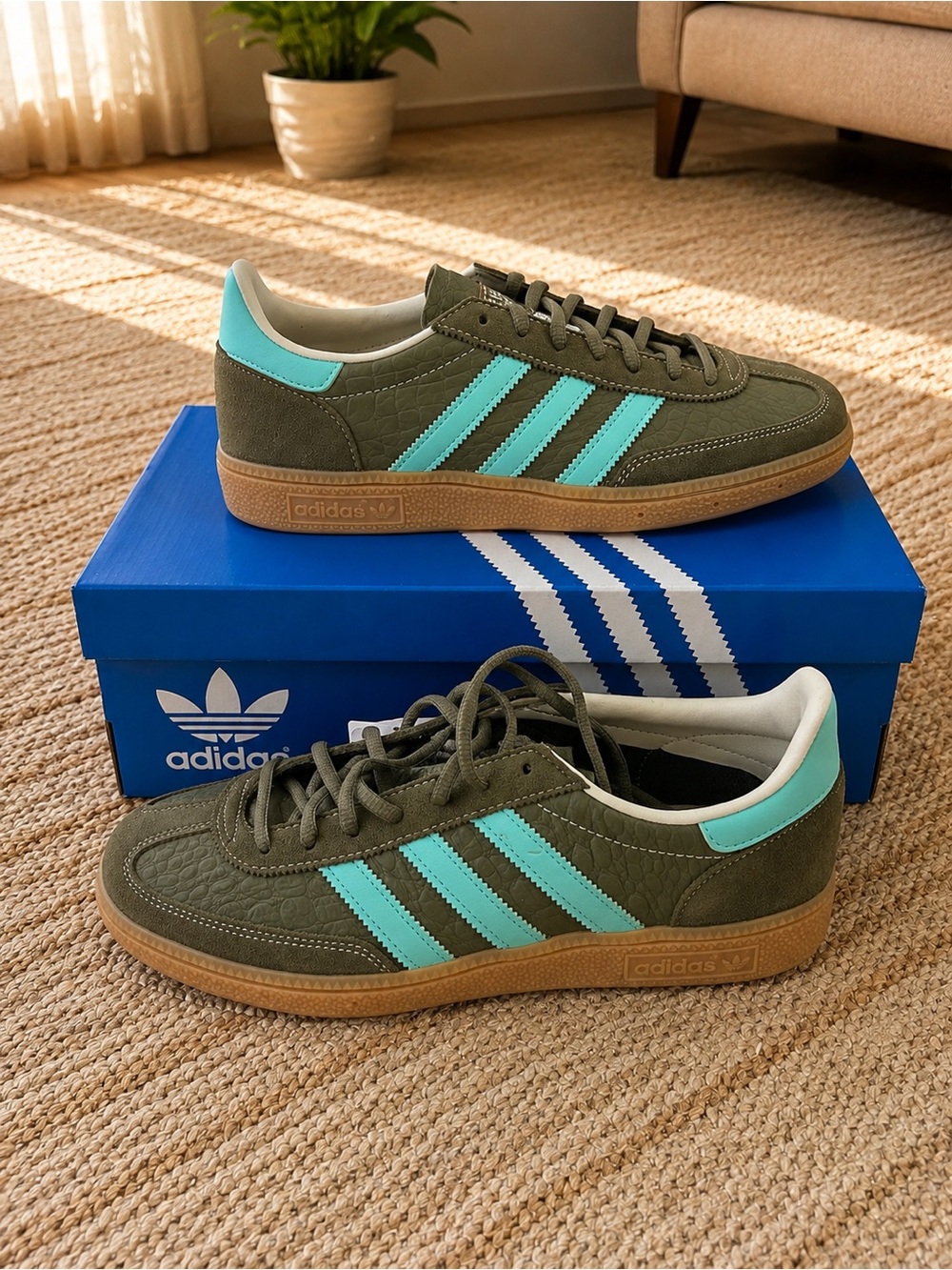 adidas Men’s Olive Green & Teal Suede Sneakers